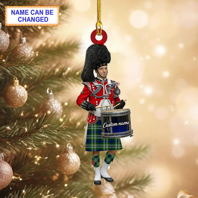 Personalized Clan Purves (Tweedside) Tartan Drummer Ornament with Custom Name – Scottish Christmas Tree Decoration VT94