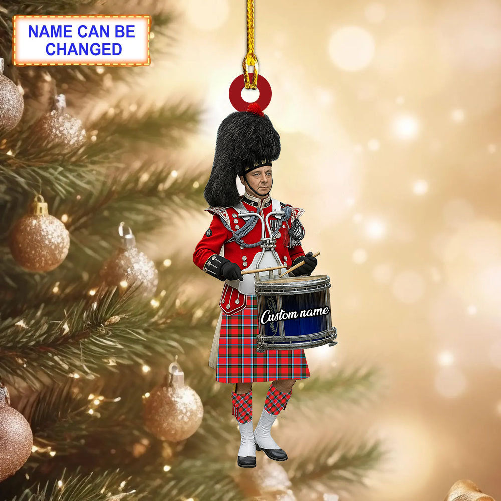 Personalized Clan Sinclair Modern Tartan Drummer Ornament with Custom Name – Scottish Christmas Tree Decoration