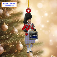 Personalized Clan Sir Walter Scott Tartan Drummer Ornament with Custom Name – Scottish Christmas Tree Decoration