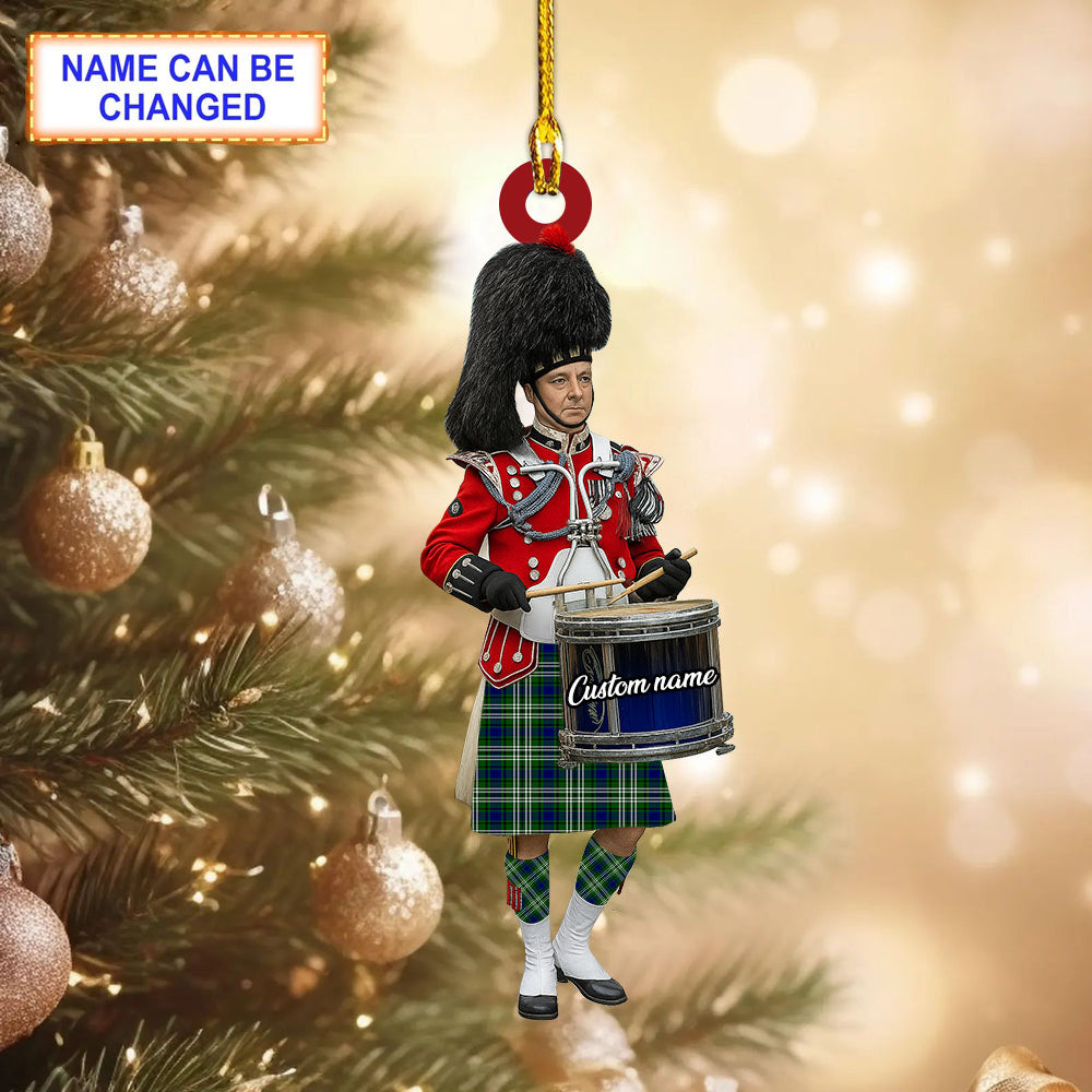 Personalized Clan Spottiswood (Tweedside) Tartan Drummer Ornament with Custom Name – Scottish Christmas Tree Decoration