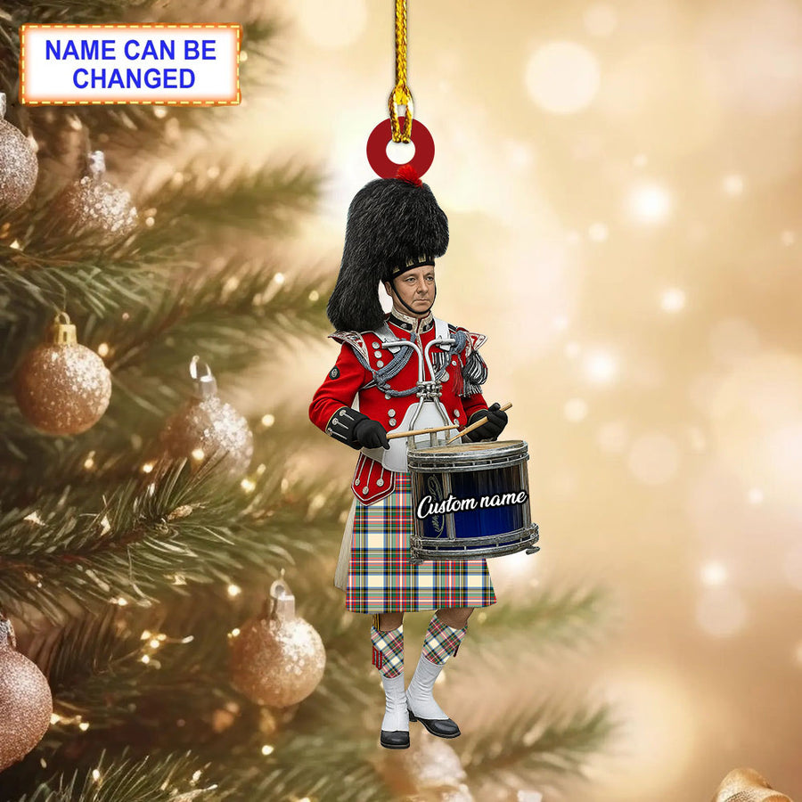 Personalized Clan Stewart Dress Ancient Tartan Drummer Ornament with Custom Name – Scottish Christmas Tree Decoration