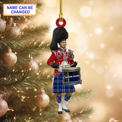 Personalized Clan Weir Modern Tartan Drummer Ornament with Custom Name – Scottish Christmas Tree Decoration