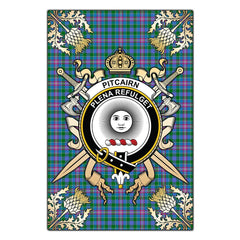 Clan Pitcairn Hunting Tartan Crest Black Garden Flag  - Gold Thistle  MU13 Clan Pitcairn Tartan Today   