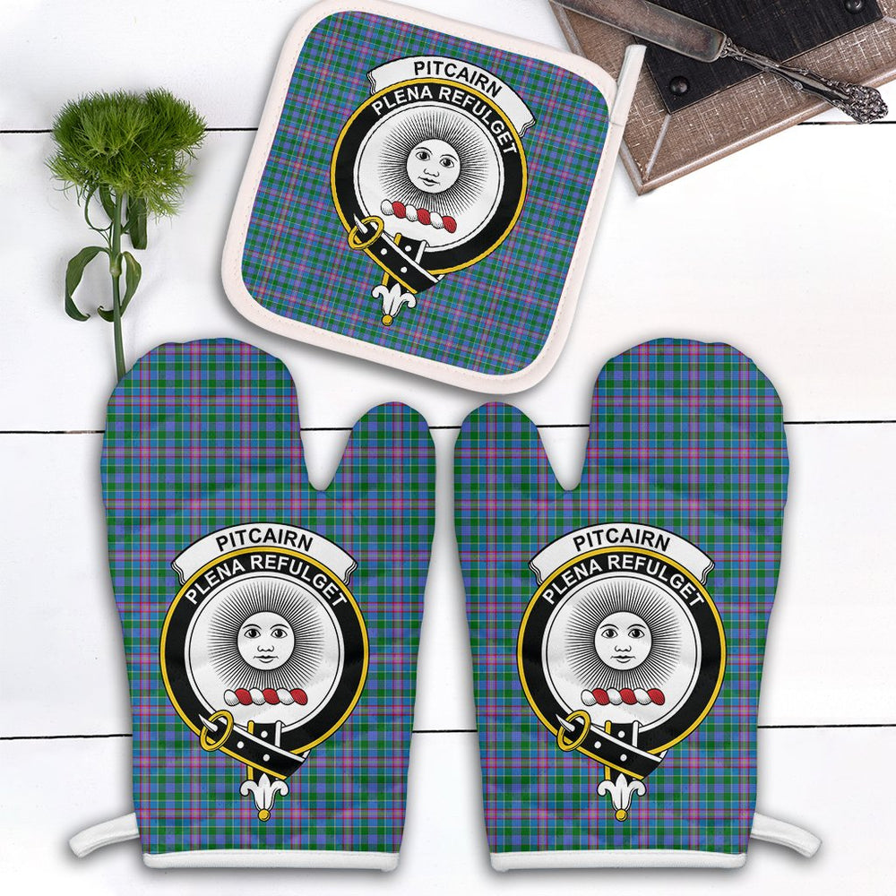 Clan Pitcairn Hunting Tartan Crest Oven Mitt And Pot Holder (2 Oven Mitts + 1 Pot Holder) EY71 Clan Pitcairn Tartan Today   