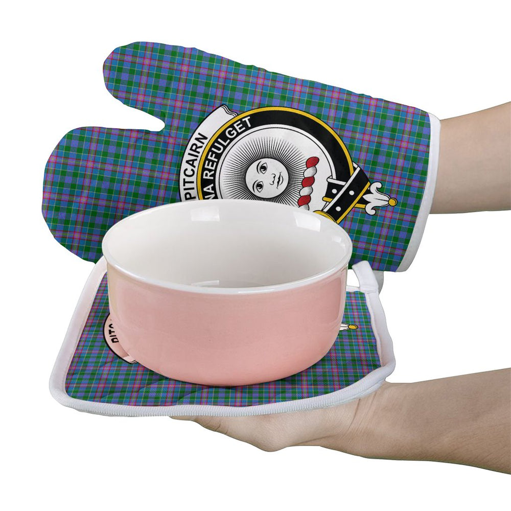 Clan Pitcairn Hunting Tartan Crest Oven Mitt And Pot Holder (2 Oven Mitts + 1 Pot Holder) EY71 Clan Pitcairn Tartan Today   