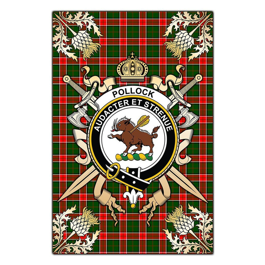 Clan Pollock Modern Tartan Crest Black Garden Flag