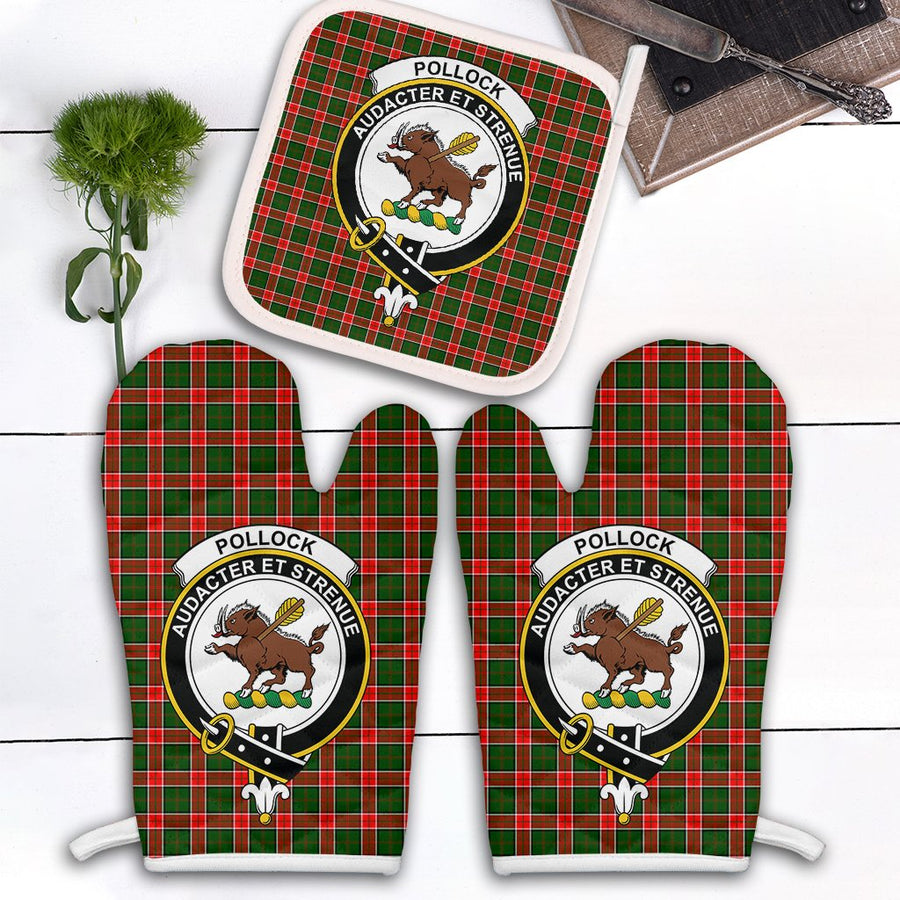 Clan Pollock Modern Tartan Crest Oven Mitt And Pot Holder (2 Oven Mitts + 1 Pot Holder)