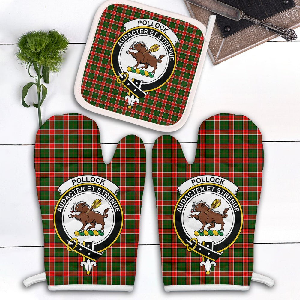 Clan Pollock Modern Tartan Crest Oven Mitt And Pot Holder (2 Oven Mitts + 1 Pot Holder) OI44 Clan Pollock Tartan Today   