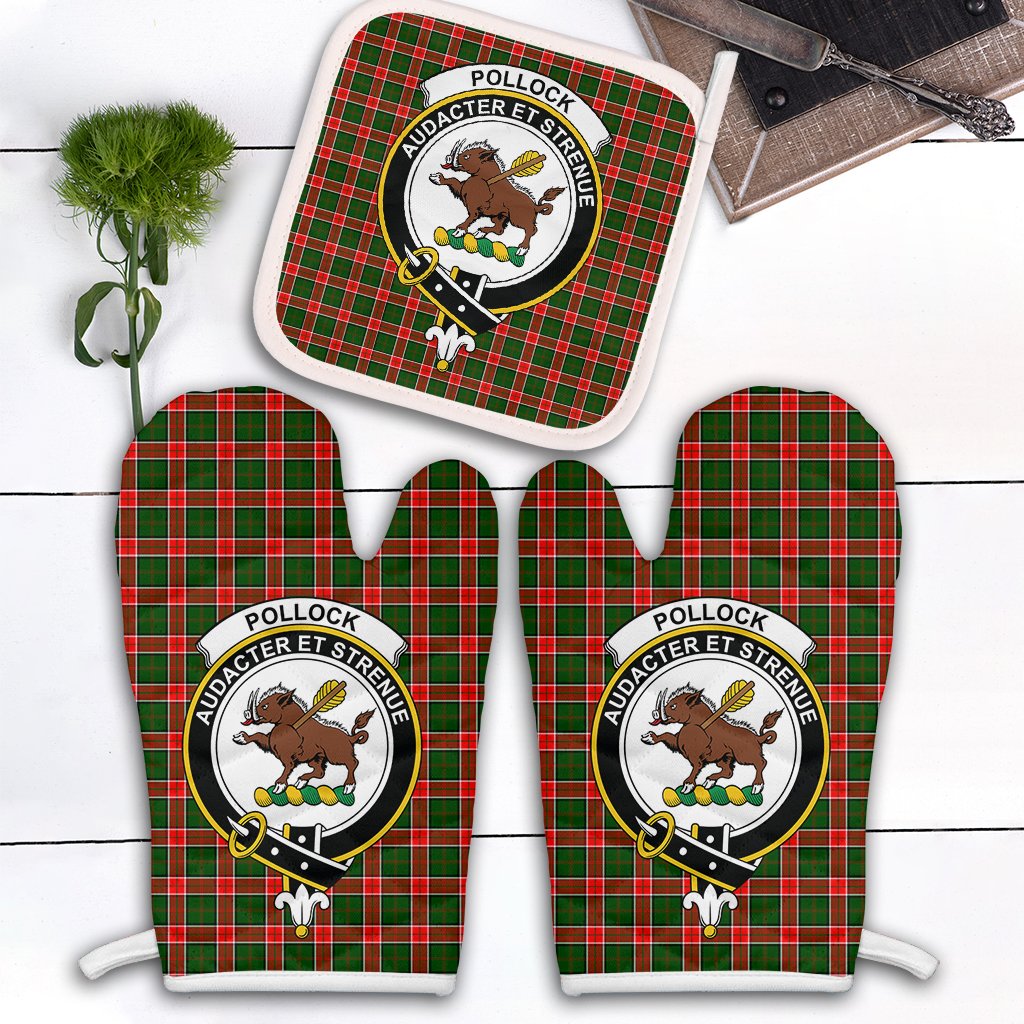 Clan Pollock Modern Tartan Crest Oven Mitt And Pot Holder (2 Oven Mitts + 1 Pot Holder) OI44 Clan Pollock Tartan Today   