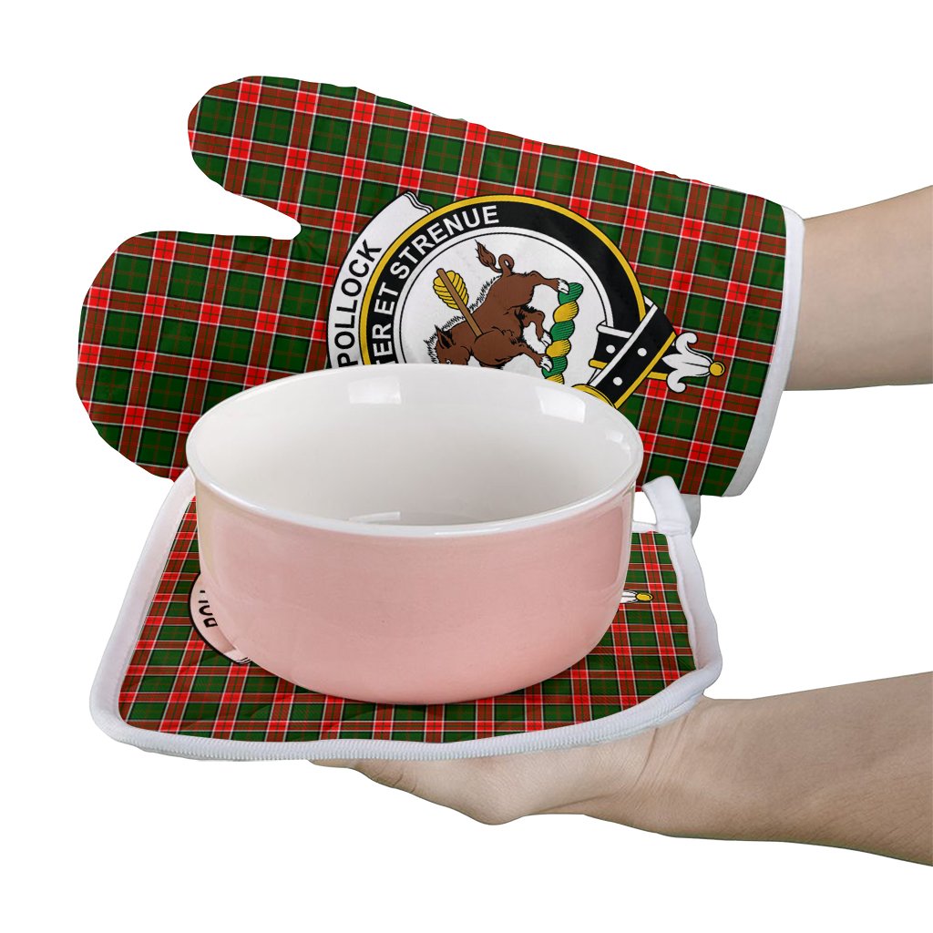 Clan Pollock Modern Tartan Crest Oven Mitt And Pot Holder (2 Oven Mitts + 1 Pot Holder) OI44 Clan Pollock Tartan Today   