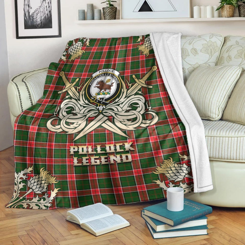 Clan Pollock Modern Tartan Gold Courage Symbol Blanket QI82 Clan Pollock Tartan Today   
