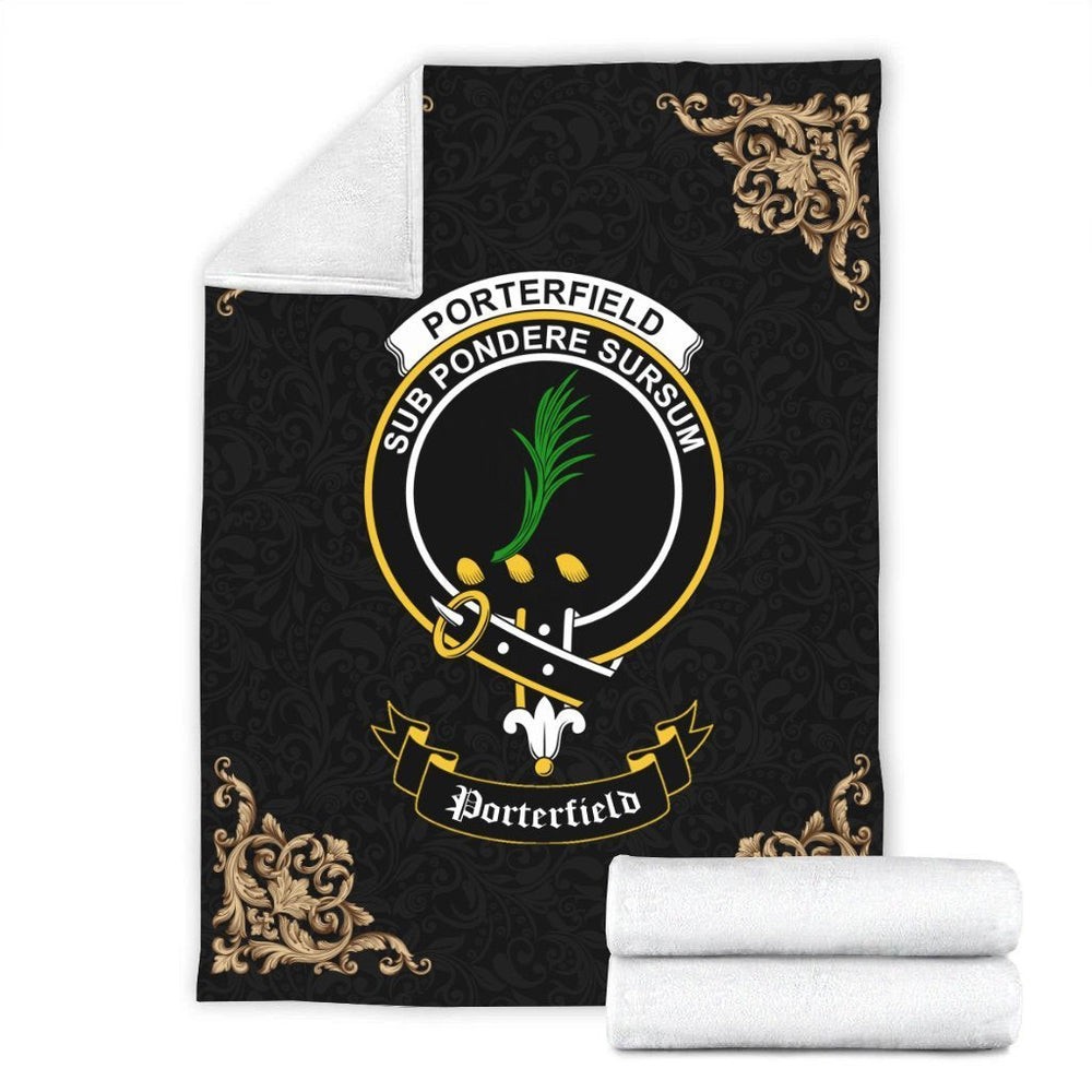 Clan Porterfield Crest Tartan Premium Blanket Black WY63 Clan Hall Tartan Today   