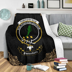 Clan Porterfield Crest Tartan Premium Blanket Black WY63 Clan Hall Tartan Today   