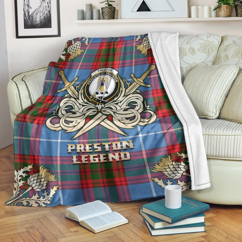 Clan Preston Tartan Gold Courage Symbol Blanket UC23 Clan Preston Tartan Today   