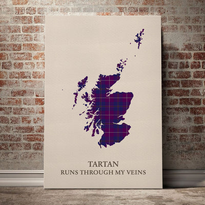 Clan Pride of Glencoe Tartan Scotland Map Canvas “Tartan Runs Through My Veins” Wall Art KY31