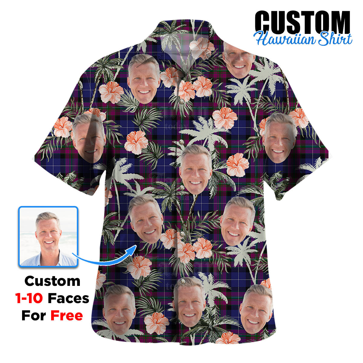 Clan Pride of Scotland Tartan Custom Face Hawaiian Shirt – Unisex Gift for Family Members, Summer Party DG15 Pride of Scotland Tartan Tartan Hawaii Shirt
