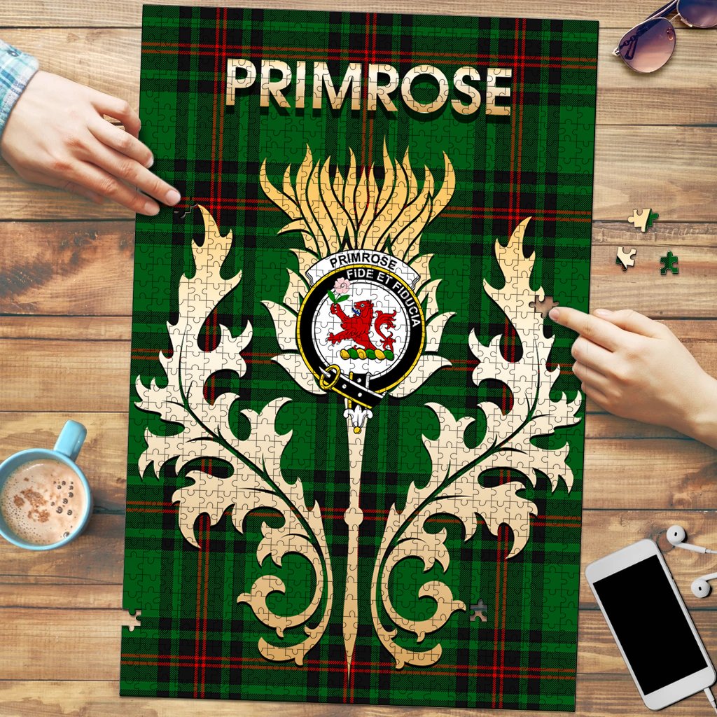 Clan Primrose Tartan Crest Thistle Jigsaw Puzzles Gift For Family JA64 Clan Primrose Tartan Today   
