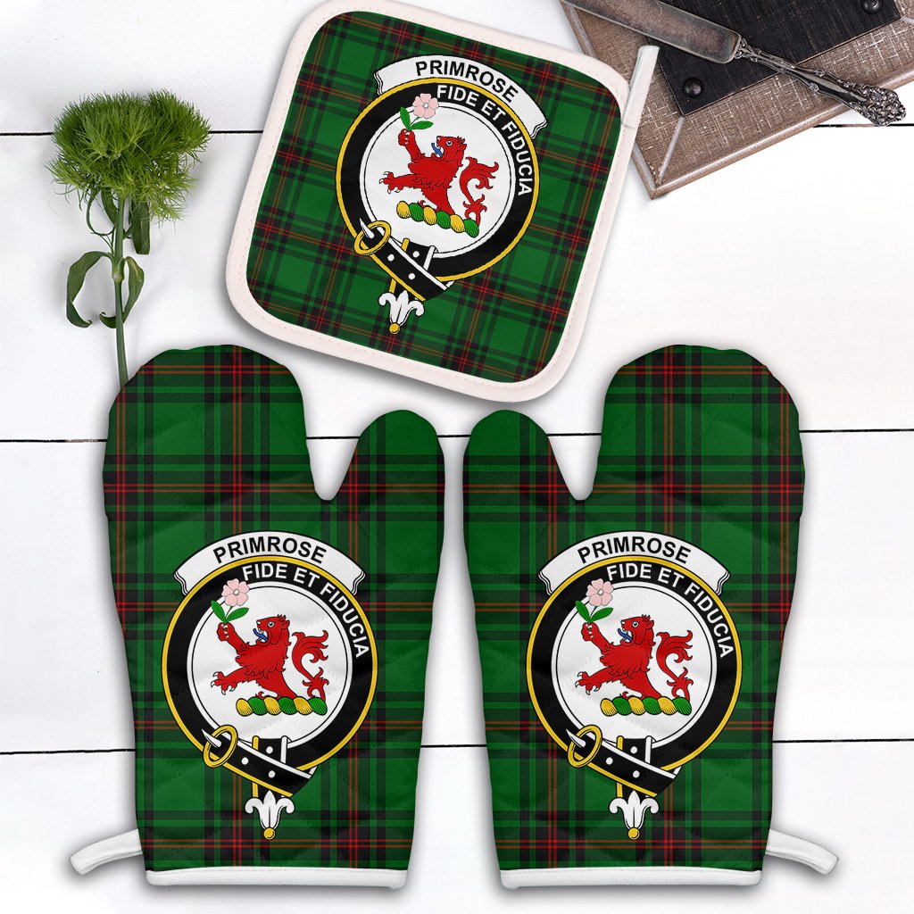 Clan Primrose Tartan Crest Oven Mitt And Pot Holder (2 Oven Mitts + 1 Pot Holder) CO40 Clan Primrose Tartan Today   