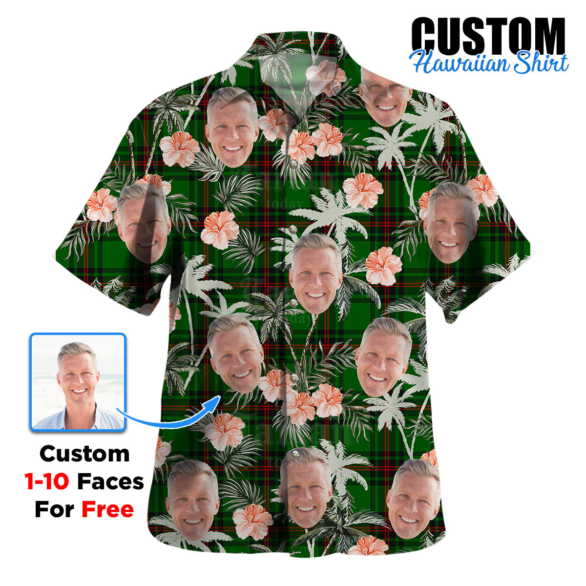 Clan Primrose (Fife) Tartan Custom Face Hawaiian Shirt – Unisex Gift for Family Members, Summer Party QK93 Primrose (Fife) Tartan Tartan Hawaii Shirt