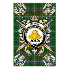 Clan Pringle Tartan Crest Black Garden Flag  - Gold Thistle  DJ41 Clan Pringle Tartan Today   