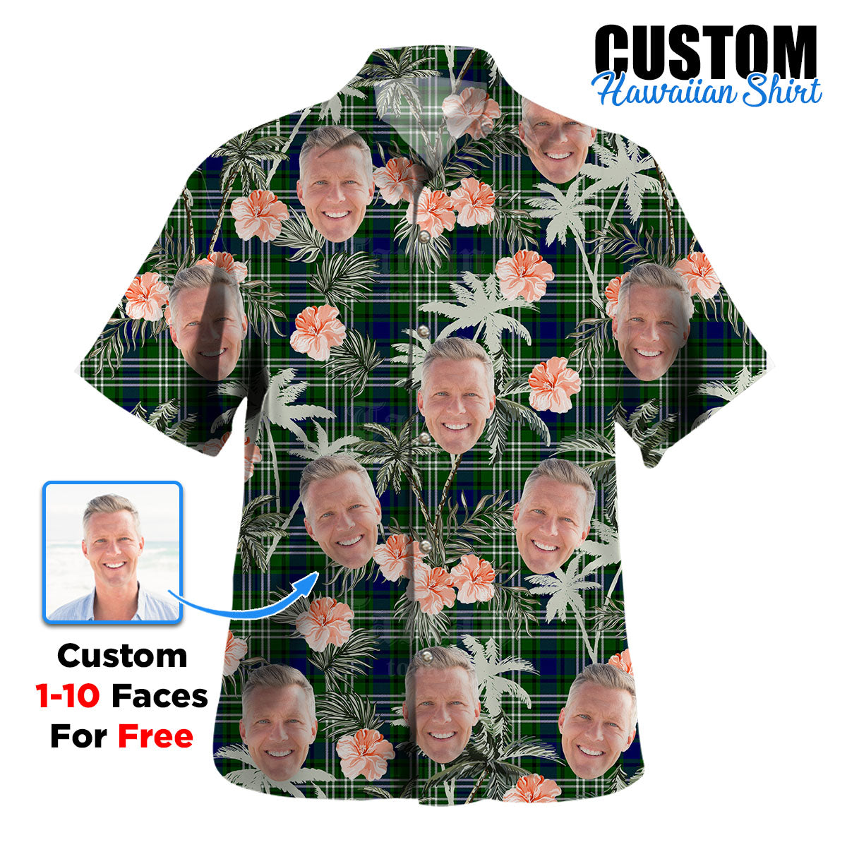 Clan Purves (Tweedside) Tartan Custom Face Hawaiian Shirt – Unisex Gift for Family Members, Summer Party HR79 Purves (Tweedside) Tartan Tartan Hawaii Shirt