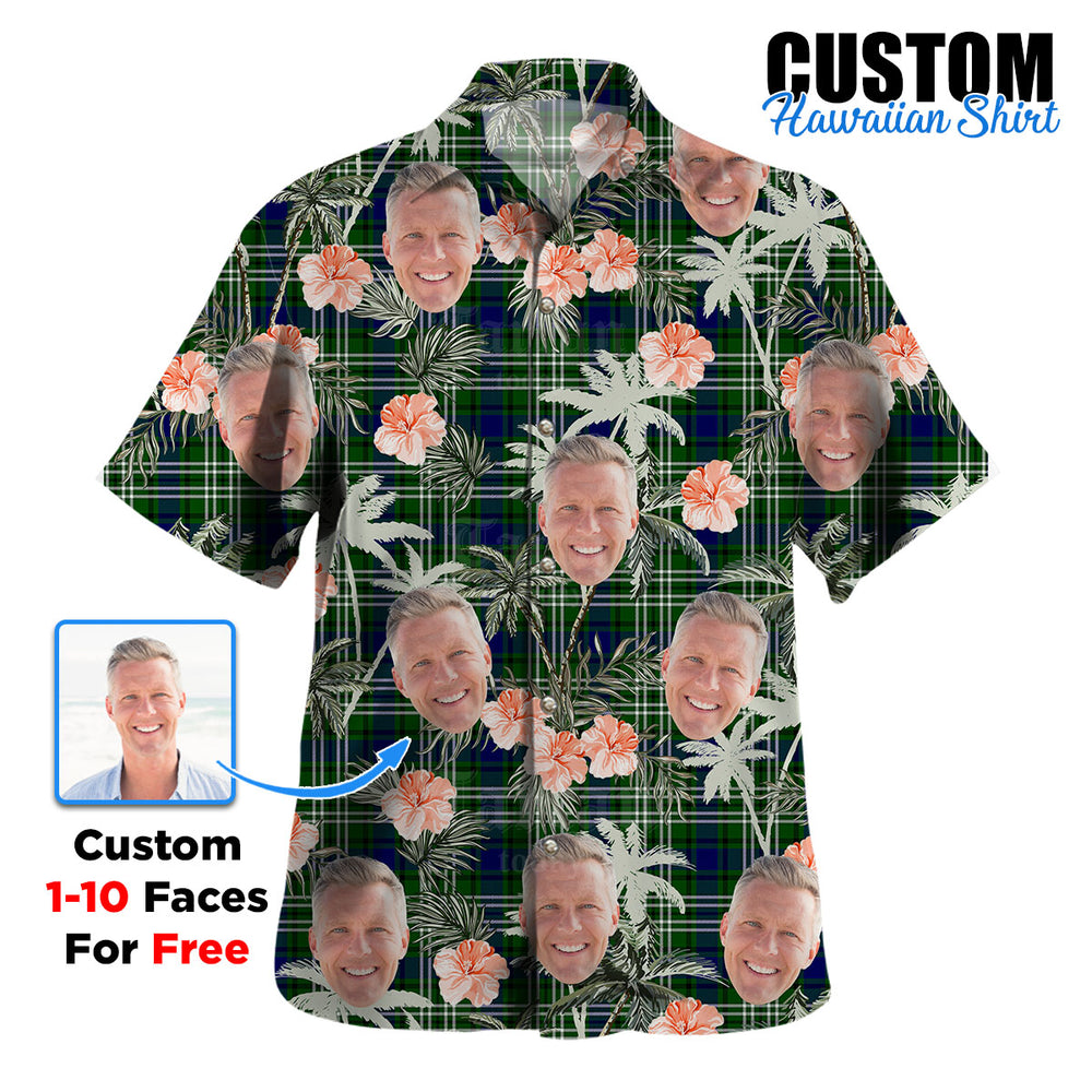 Clan Purves (Tweedside) Tartan Custom Face Hawaiian Shirt – Unisex Gift for Family Members, Summer Party HR79 Purves (Tweedside) Tartan Tartan Hawaii Shirt