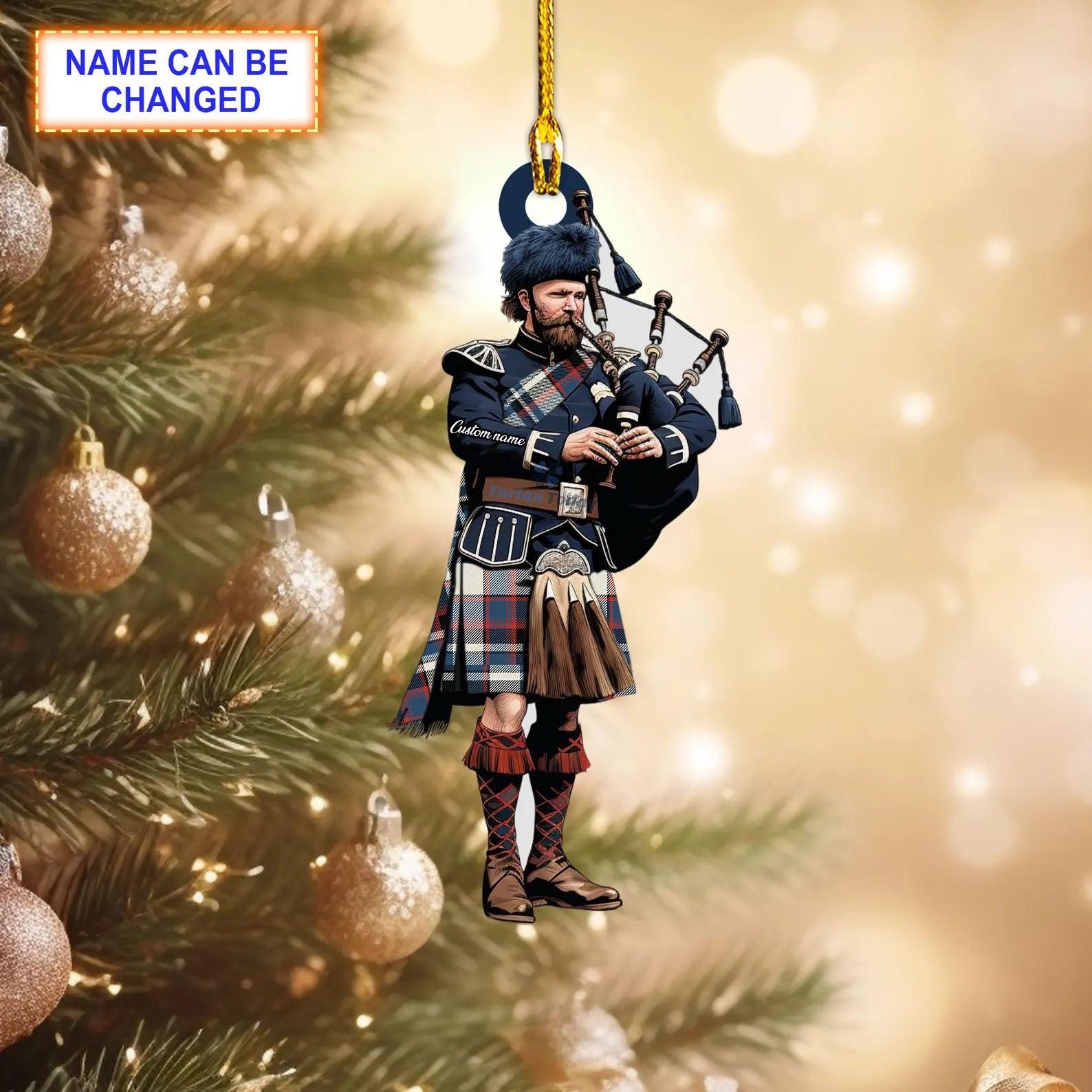 Quebec Centennial Ancient Tartan Bagpipe Ornament with Custom Name