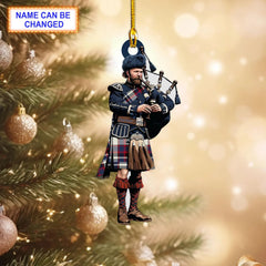 Quebec Centennial Modern Tartan Bagpipe Ornament with Custom Name