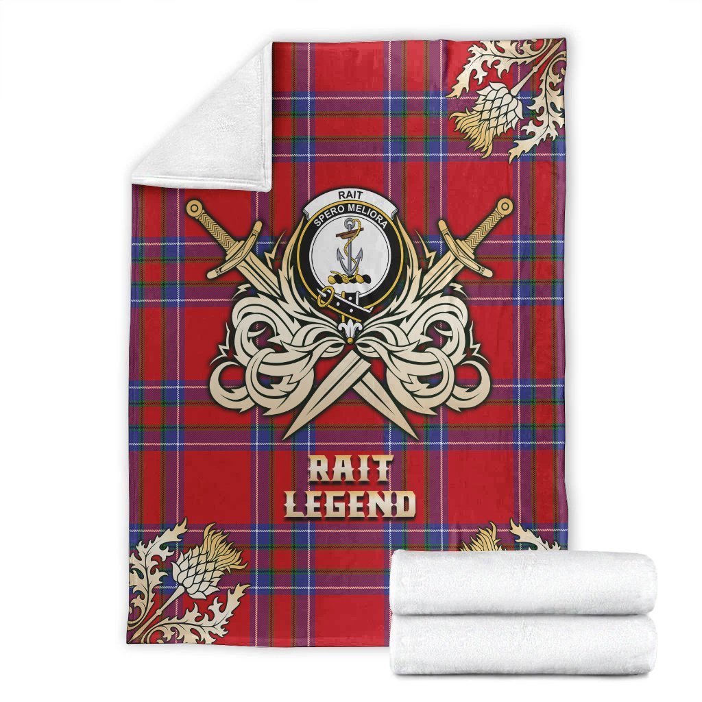 Clan Rait Tartan Gold Courage Symbol Blanket FV74 Clan Rait (Rait Tartan) Tartan Today   