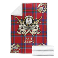 Clan Rait Tartan Gold Courage Symbol Blanket FV74 Clan Rait (Rait Tartan) Tartan Today   