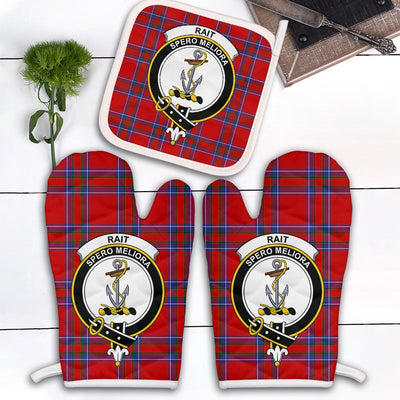 Clan Rait Tartan Crest Oven Mitt And Pot Holder (2 Oven Mitts + 1 Pot Holder)