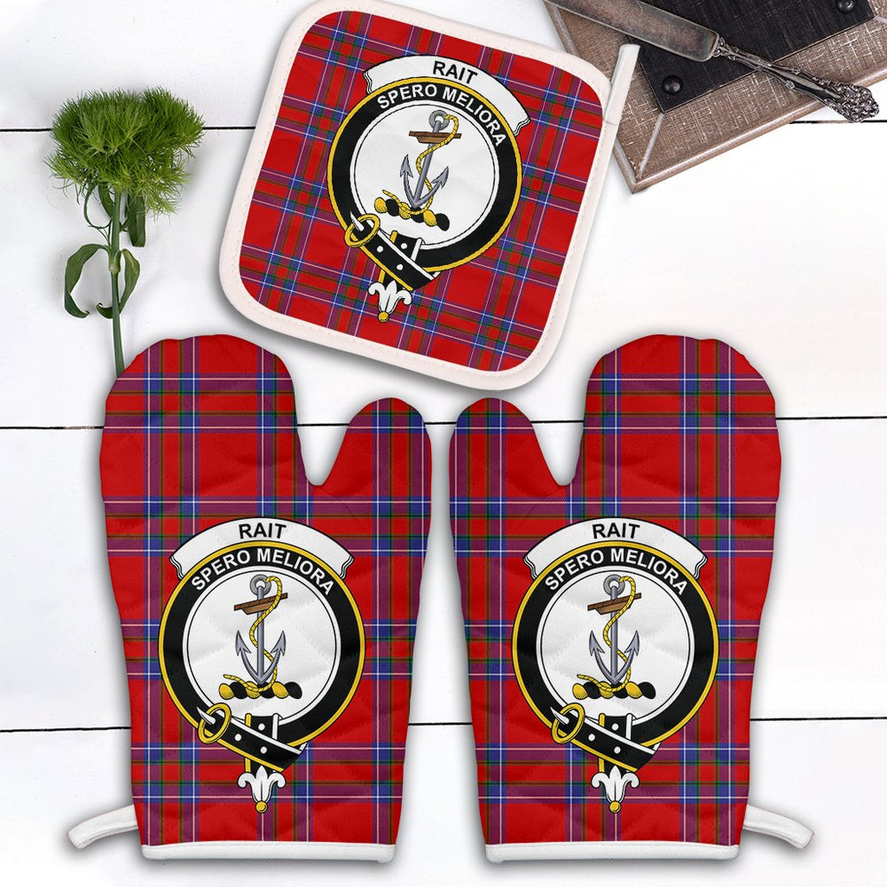 Clan Rait Tartan Crest Oven Mitt And Pot Holder (2 Oven Mitts + 1 Pot Holder) HH20 Clan Rait (Rait Tartan) Tartan Today   