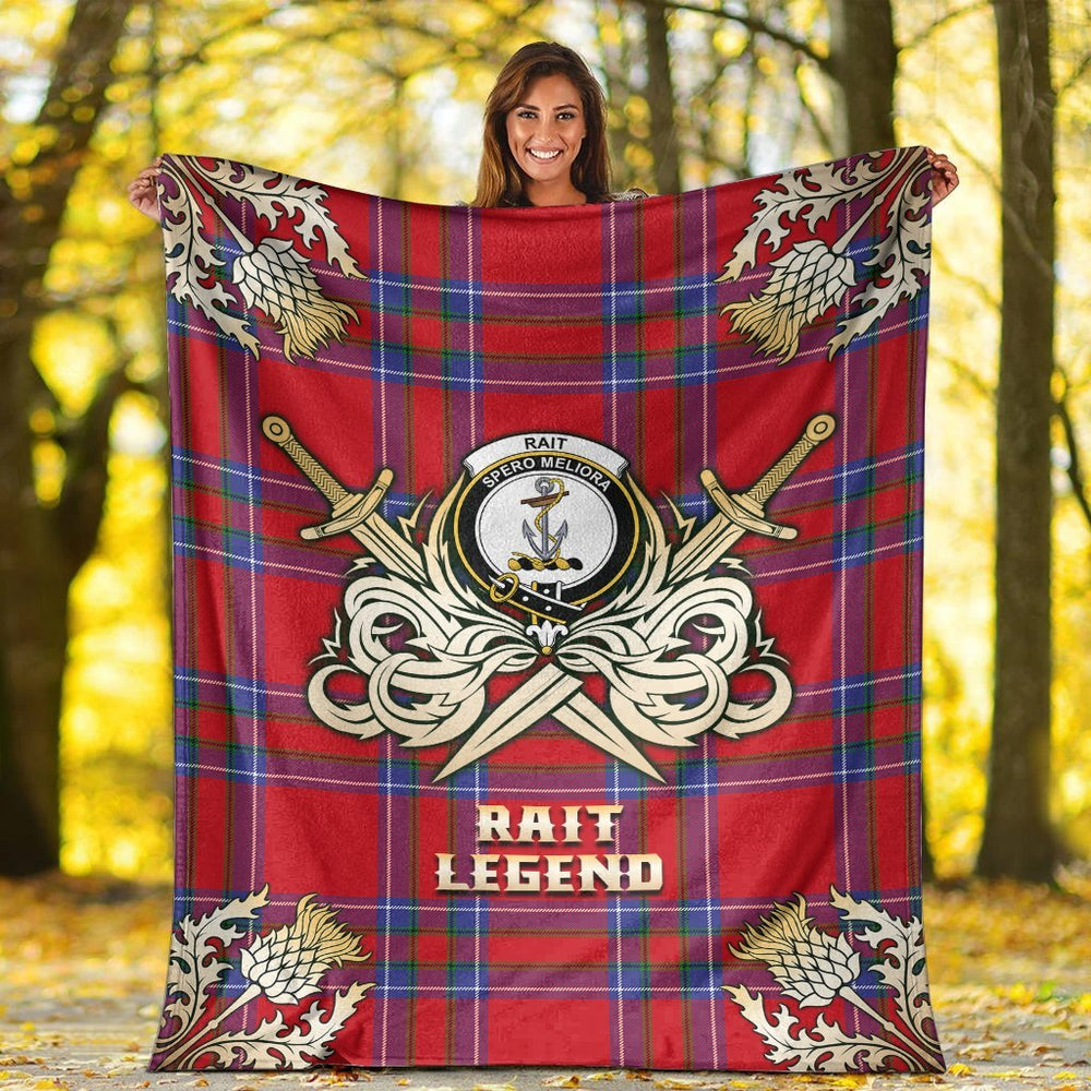Clan Rait Tartan Gold Courage Symbol Blanket FV74 Clan Rait (Rait Tartan) Tartan Today   