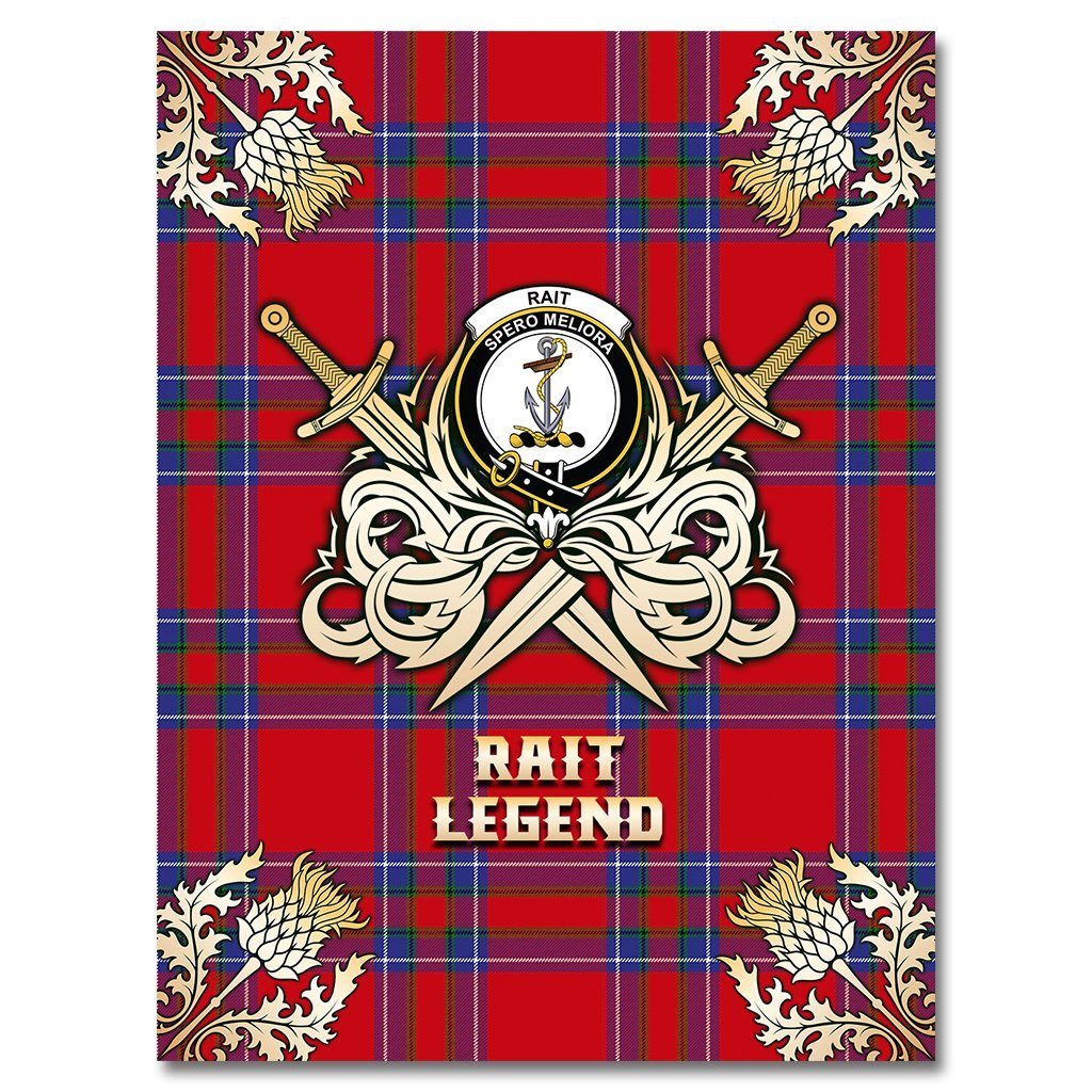 Clan Rait Tartan Gold Courage Symbol Blanket FV74 Clan Rait (Rait Tartan) Tartan Today   