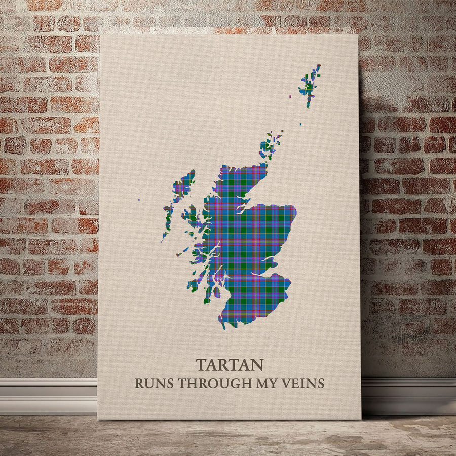 Ralston Tartan Scotland Map Canvas – “Tartan Runs Through My Veins” Wall Art