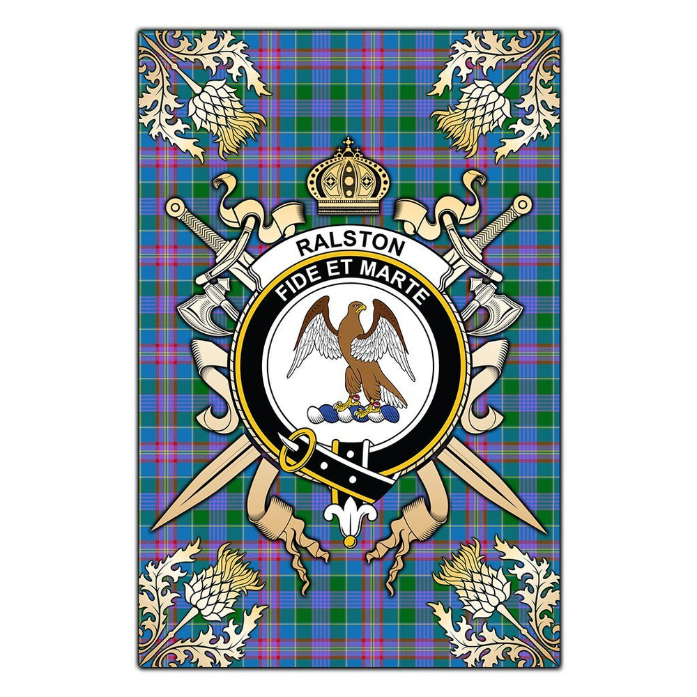 Clan Ralston Tartan Crest Black Garden Flag  - Gold Thistle  LW66 Clan Ralston Tartan Today   