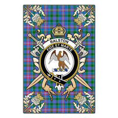 Clan Ralston Tartan Crest Black Garden Flag  - Gold Thistle  LW66 Clan Ralston Tartan Today   