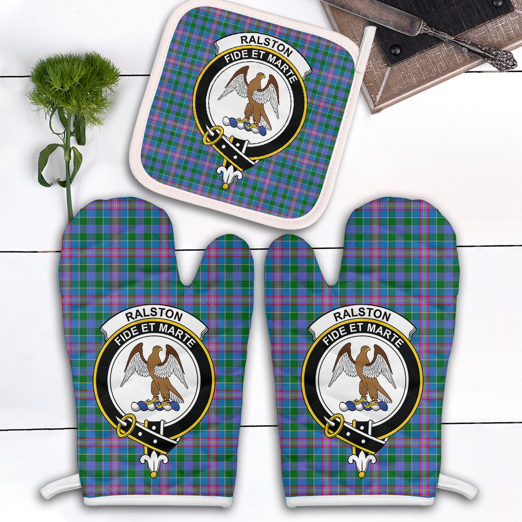 Clan Ralston Tartan Crest Oven Mitt And Pot Holder (2 Oven Mitts + 1 Pot Holder) AV36 Clan Ralston Tartan Today   