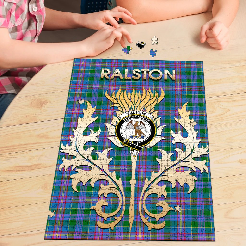 Clan Ralston Tartan Crest Thistle Jigsaw Puzzles Gift For Family DB62 Clan Ralston Tartan Today   