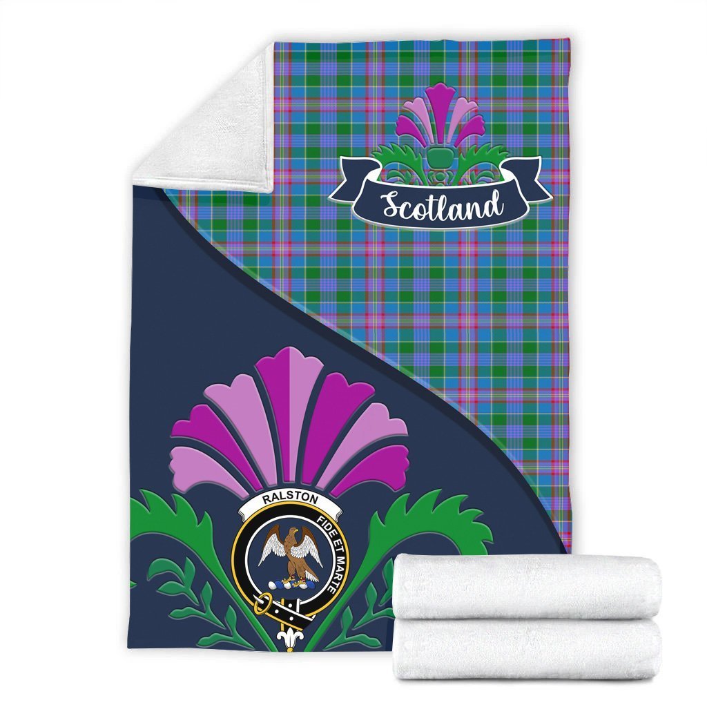 Clan Ralston Tartan Crest Premium Blanket Thistle Style BQ95 Clan Ralston Tartan Today   
