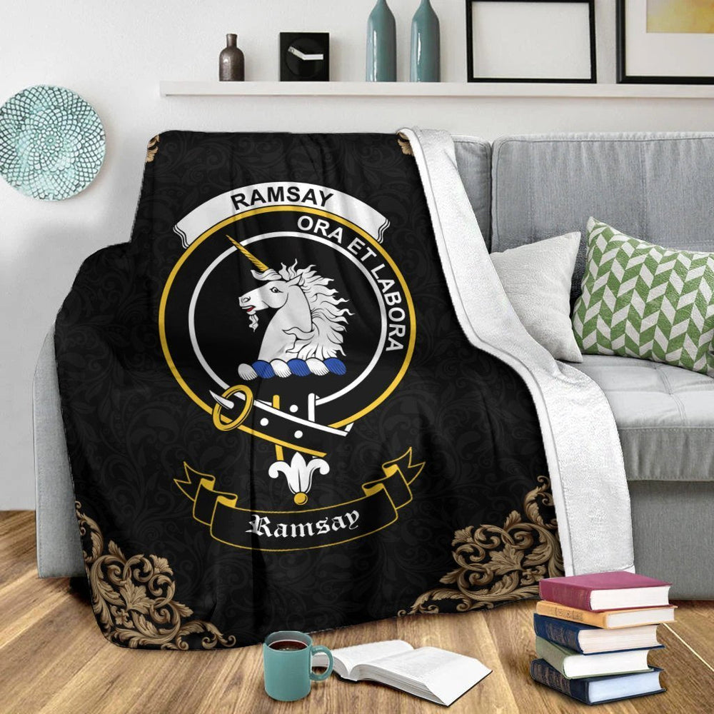 Clan Ramsay Crest Tartan Premium Blanket Black LT95 Clan Ramsay Tartan Today   