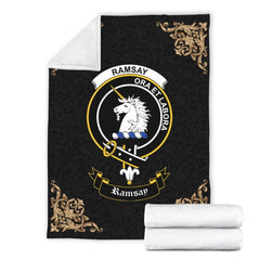 Clan Ramsay Crest Tartan Premium Blanket Black LT95 Clan Ramsay Tartan Today   