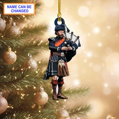 Personalized Clan Ramsay Red Ancient Tartan Bagpipe Ornament with Custom Name – Scottish Christmas Tree Decoration