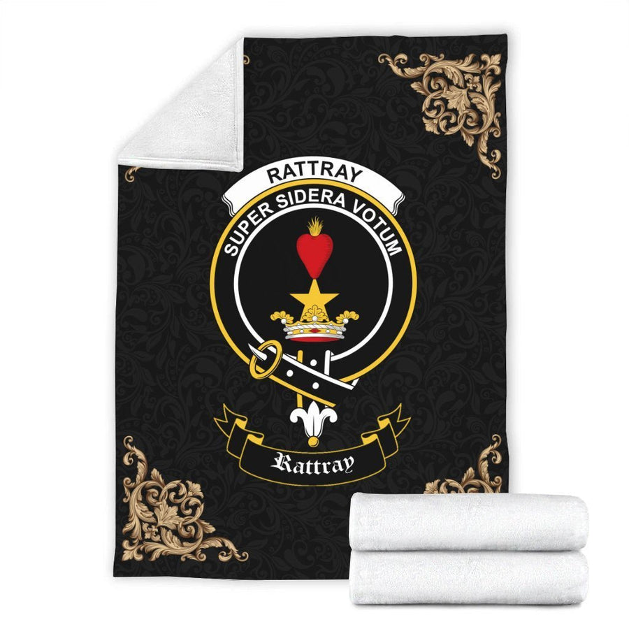 Clan Rattray Crest Tartan Premium Blanket Black