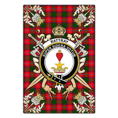 Clan Rattray Modern Tartan Crest Black Garden Flag  - Gold Thistle  FU49 Clan Rattray Tartan Today   