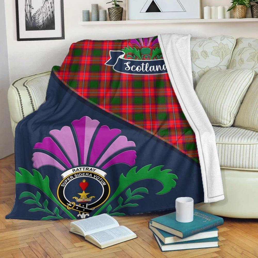 Clan Rattray Tartan Crest Premium Blanket Thistle Style EJ78 Clan Rattray Tartan Today   