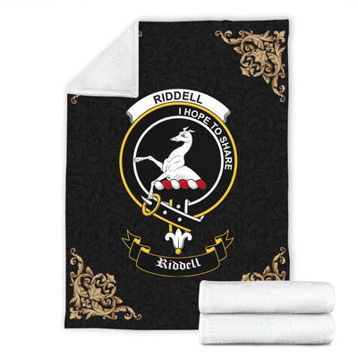 Clan Riddell Crest Tartan Premium Blanket Black