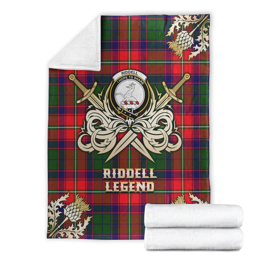 Clan Riddell Tartan Gold Courage Symbol Blanket