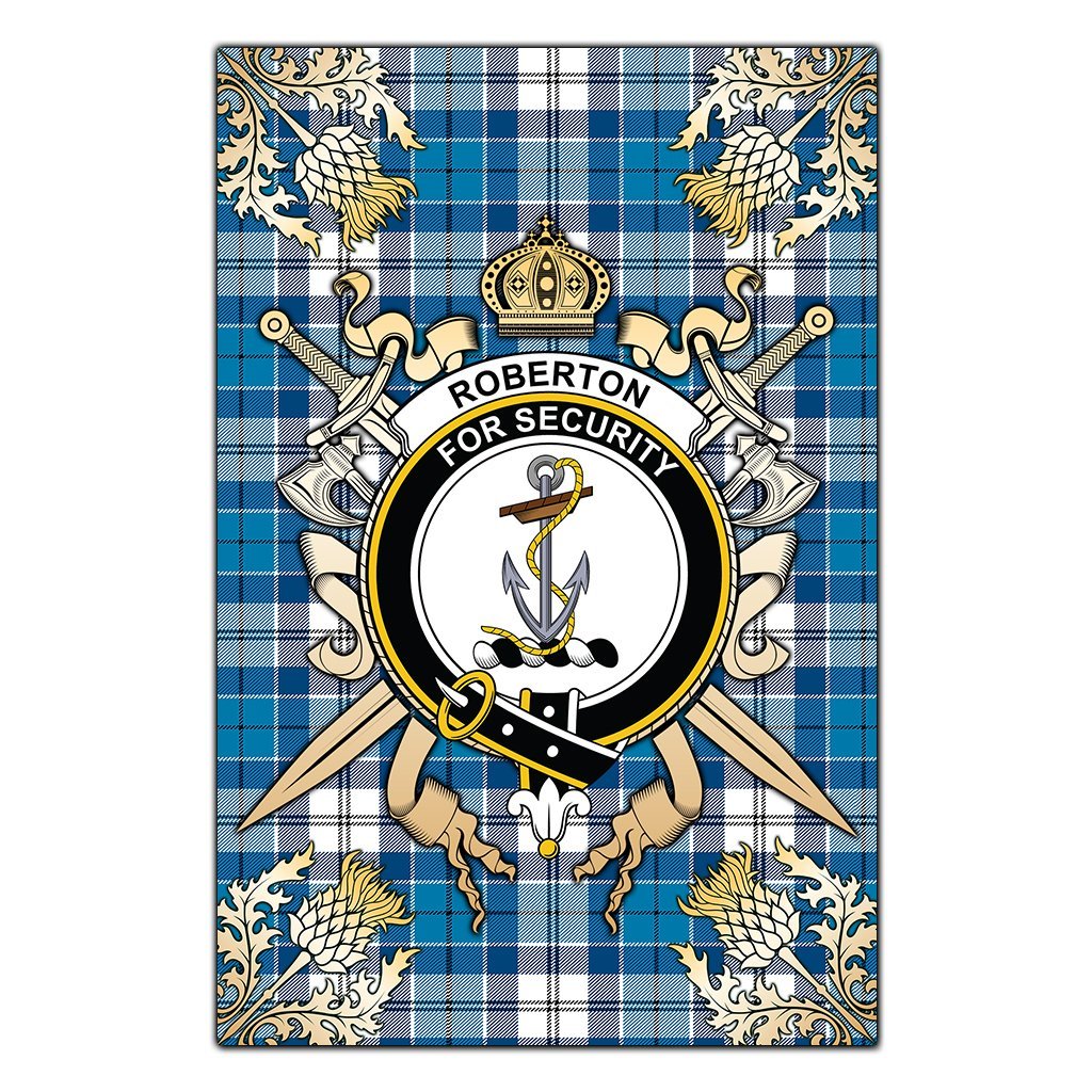 Clan Roberton Tartan Crest Black Garden Flag  - Gold Thistle  RN29 Clan Roberton Tartan Today   