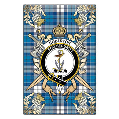 Clan Roberton Tartan Crest Black Garden Flag  - Gold Thistle  RN29 Clan Roberton Tartan Today   